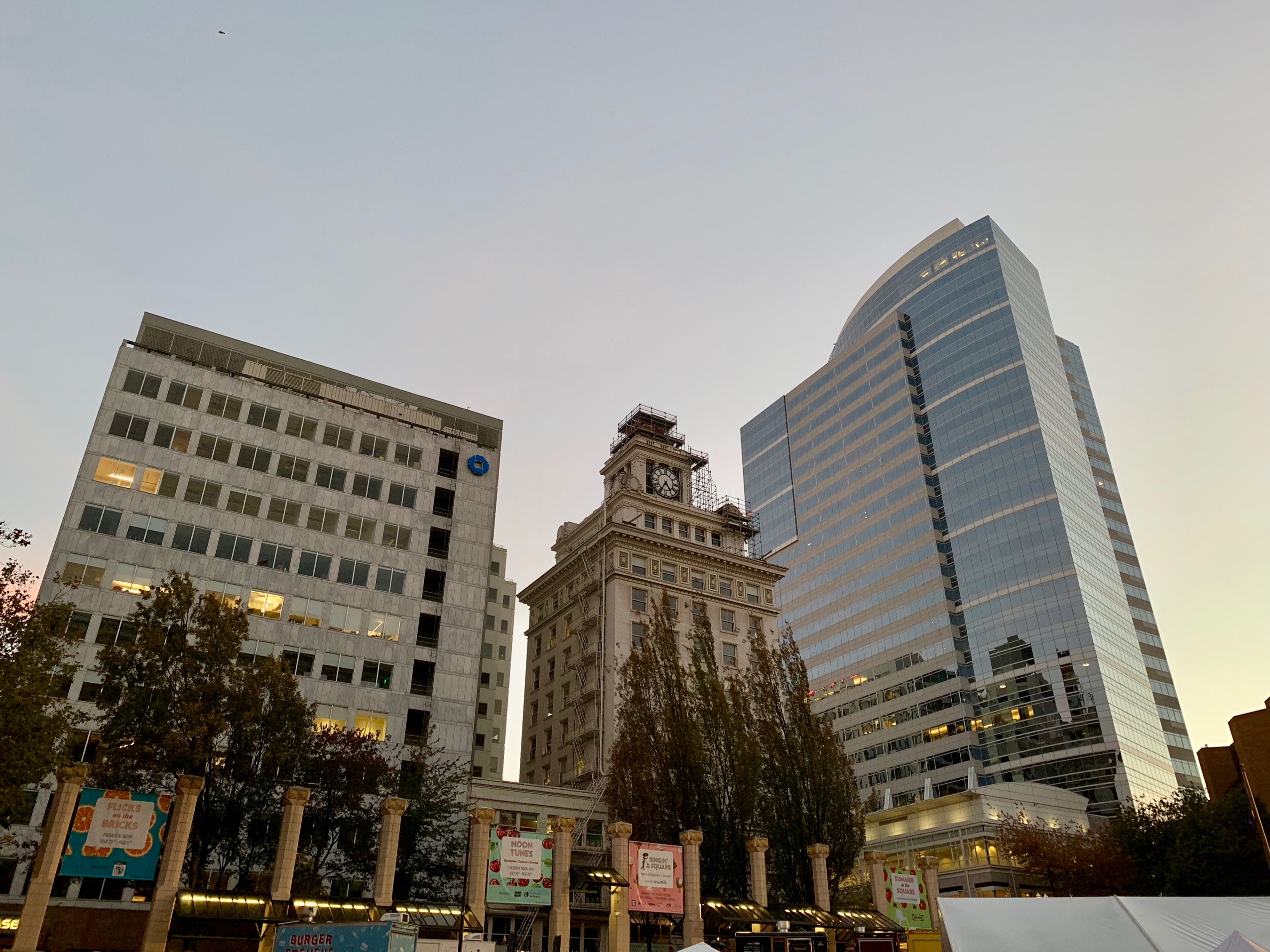 Portland with the iPhone XS Camera: Looking Up from Pioneer Courthouse Square