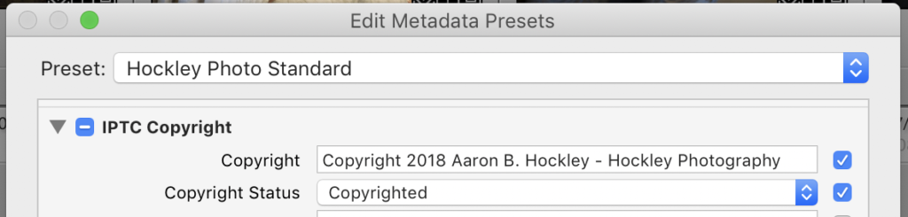 Update the Copyright Year in Lightroom Metadata Presets