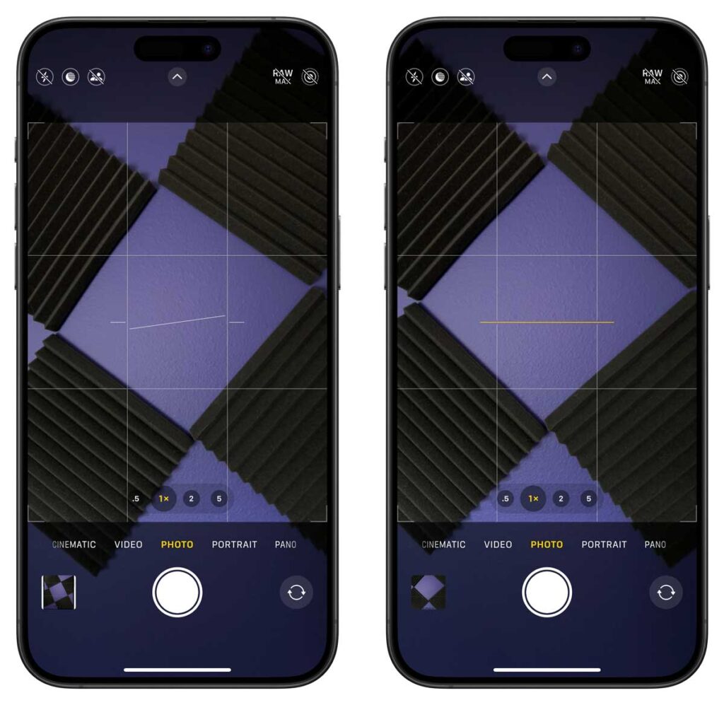 Screenshot of iPhone camera leveling line