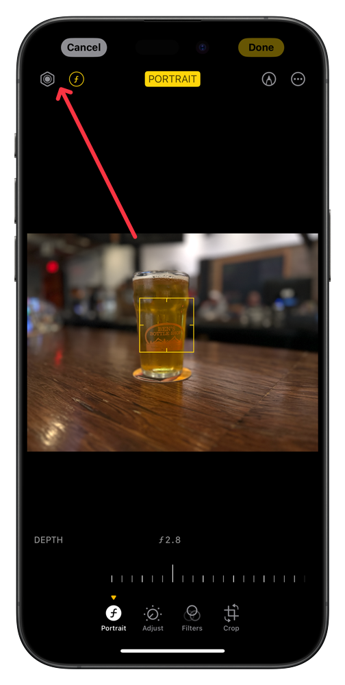 Screenshot of iPhone portrait mode photo being edited